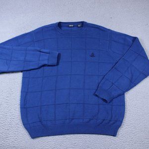 Vintage IZOD Sweater Mens Large Blue Crest Tight Knit Pullover Long Sleeve